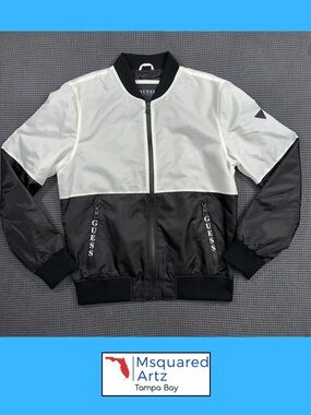 Guess Los Angeles Bomber Jacket Black White Lightweight Mens Medium